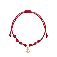 Foto de Pulsera 7 nudos nylon rojo Ancla de la suerte en oro amarillo 18kt