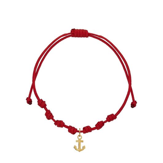Foto de Pulsera 7 nudos nylon rojo Ancla de la suerte en oro amarillo 18kt