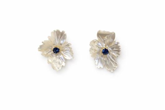 Foto de Pendientes oro amarillo 18kt flor de nácar con circonita azul 