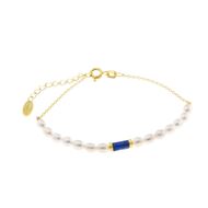 Foto de Pulsera plata chapado dorado lapislazuli tubo perlas