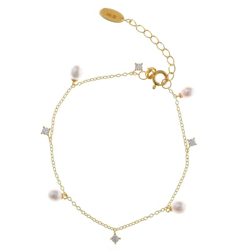 Foto de Pulsera Minijewels plata dorado circonitas blancas brillantes perlas
