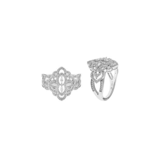 Foto de Sortija plata rodio ovalo calado circonitas blancas brillantes