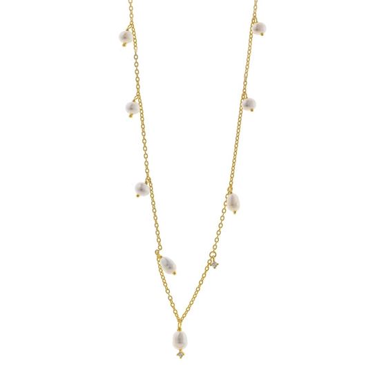 Foto de Collar plata chapado dorado perlas redondas y ovaladas circonita blanca brillante