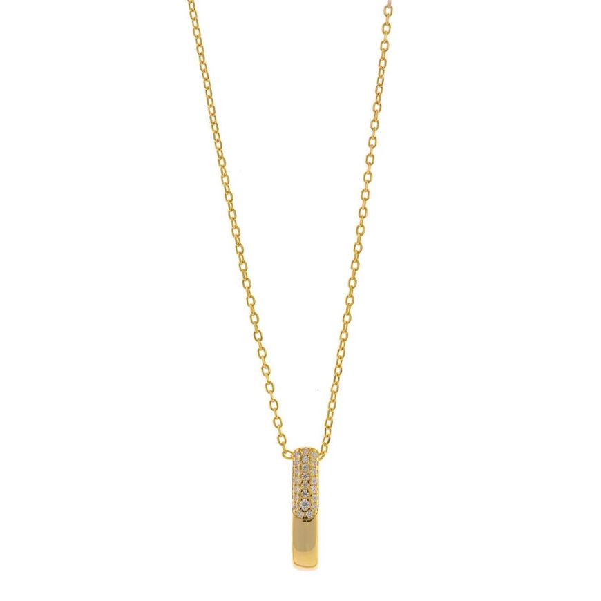 Foto de Collar plata chapado dorado barra mitad lisa mitad circonitas blancas brillantes