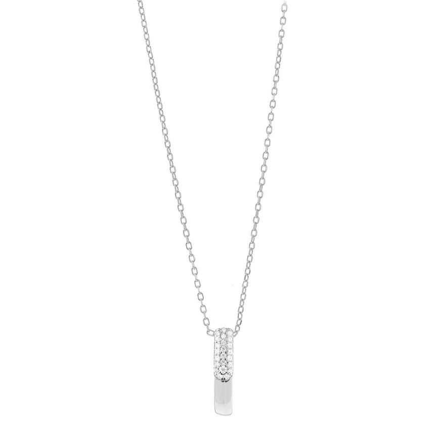 Foto de Collar plata rodio barra mitad lisa mitad circonitas blancas brillantes