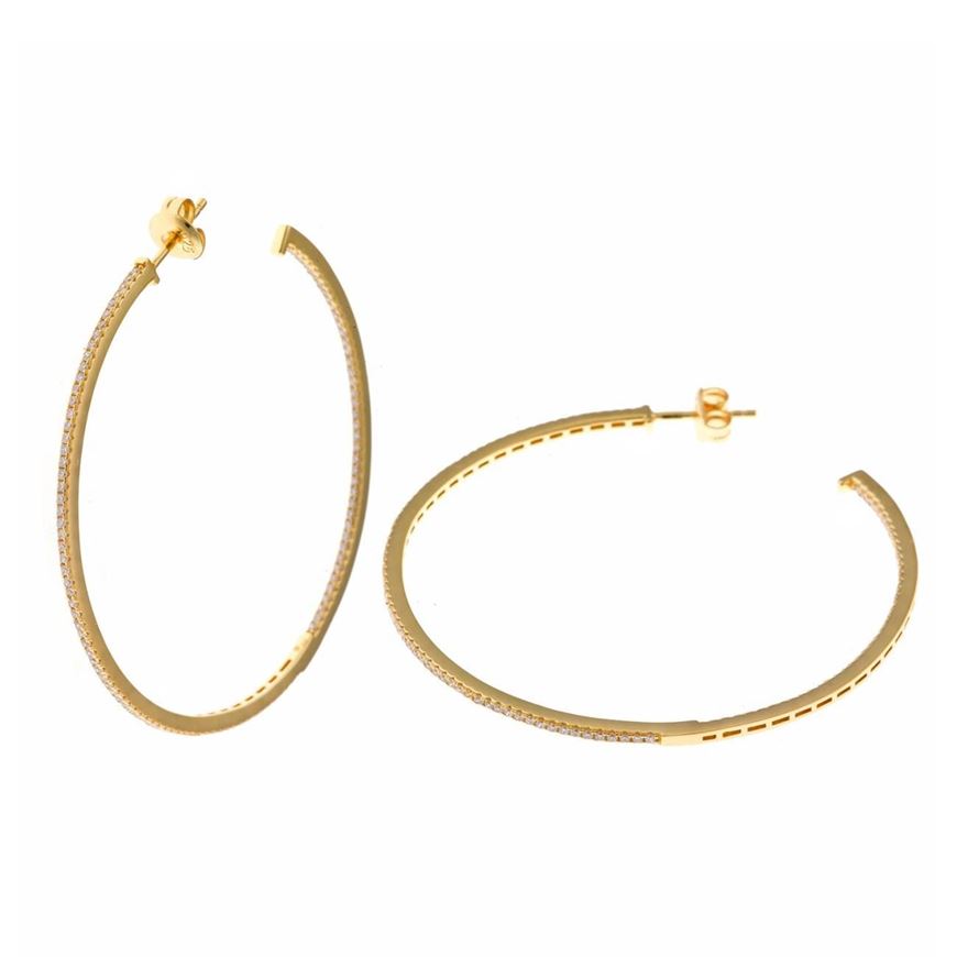 Foto de Pendientes plata chapado dorado aro circonitas blancas