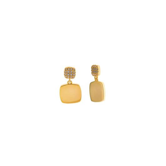 Foto de Pendientes plata chapado dorado cuadrado circonitas blancas brillantes cuadrado liso