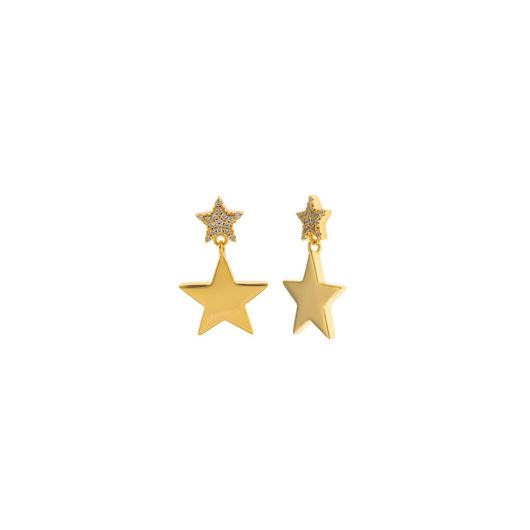Foto de Pendientes plata chapado dorado estrella circonitas blancas brillantes estrella liso