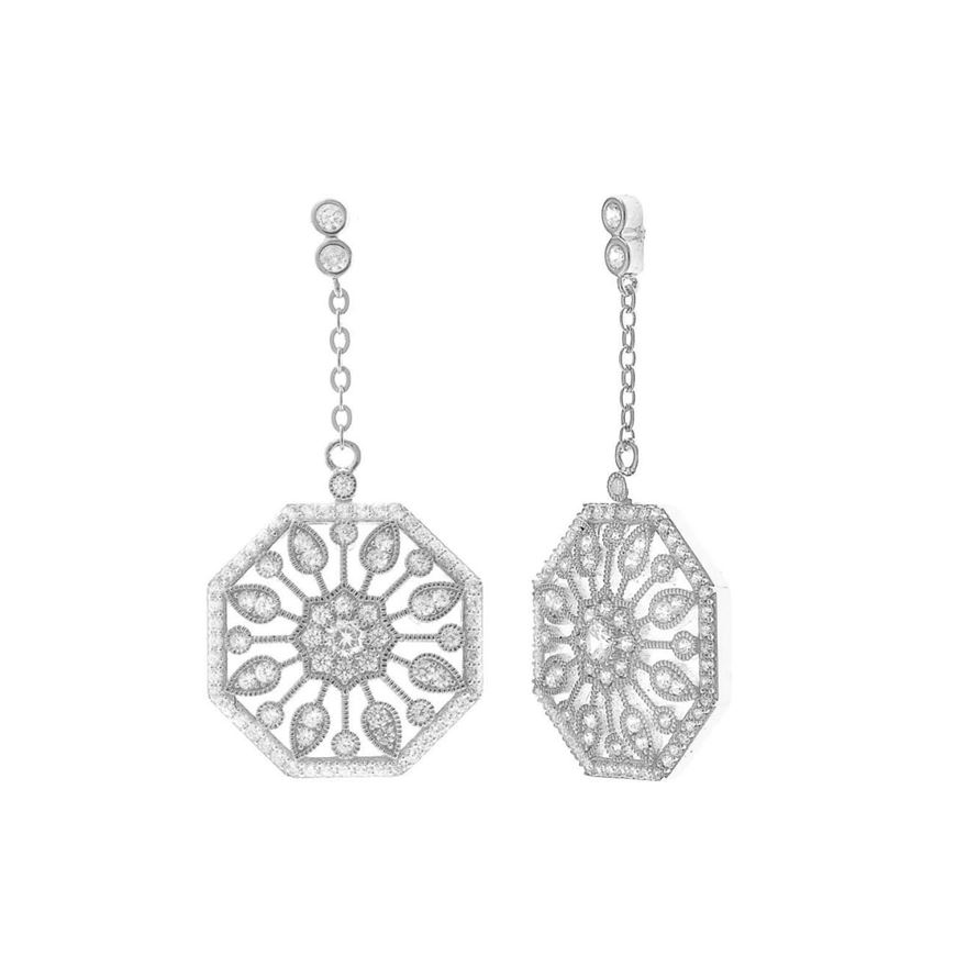 Foto de Pendientes plata rodio cadena octagono calado circonitas blancas brillantes