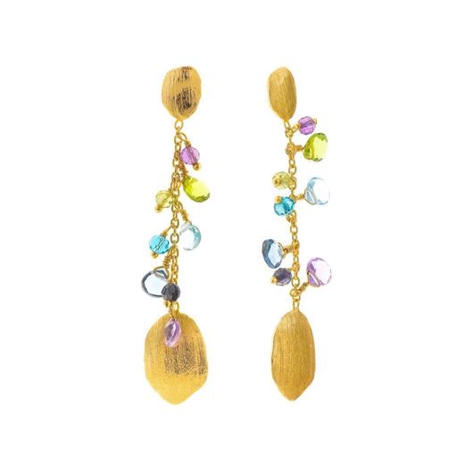 Foto de Pendientes metal chapado dorado ovalos cadena hidro peridoto topacio azul iolita amatista ovalos facetados