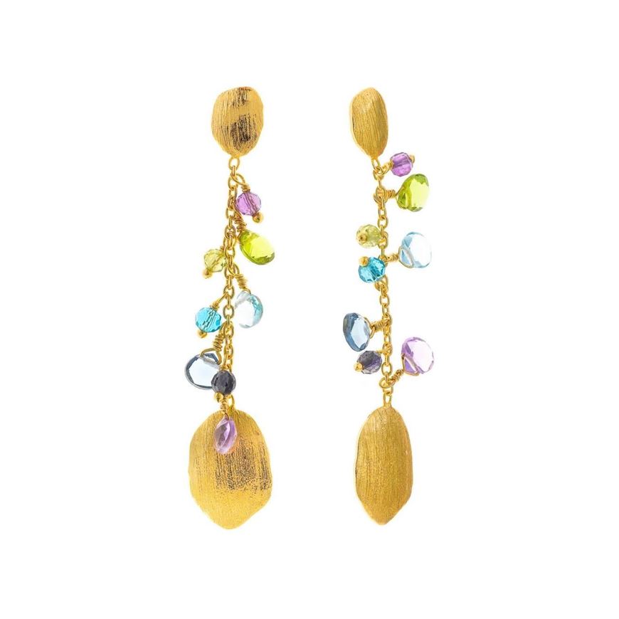 Foto de Pendientes metal chapado dorado ovalos cadena hidro peridoto topacio azul iolita amatista ovalos facetados