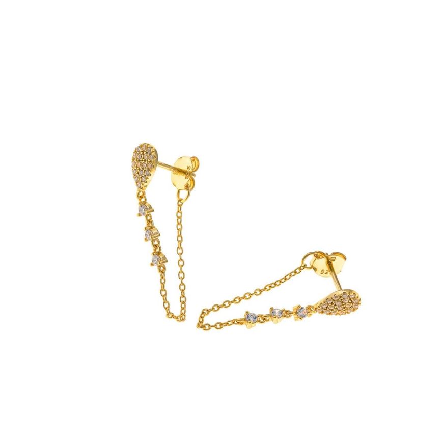 Foto de Pendientes plata chapado dorado pera circonitas blancas cadena