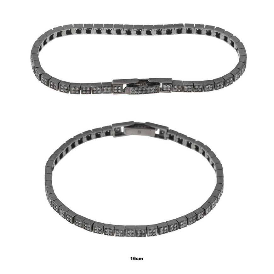 Foto de Pulsera plata chapado rutenio cuadrados circonitas blancas brillantes