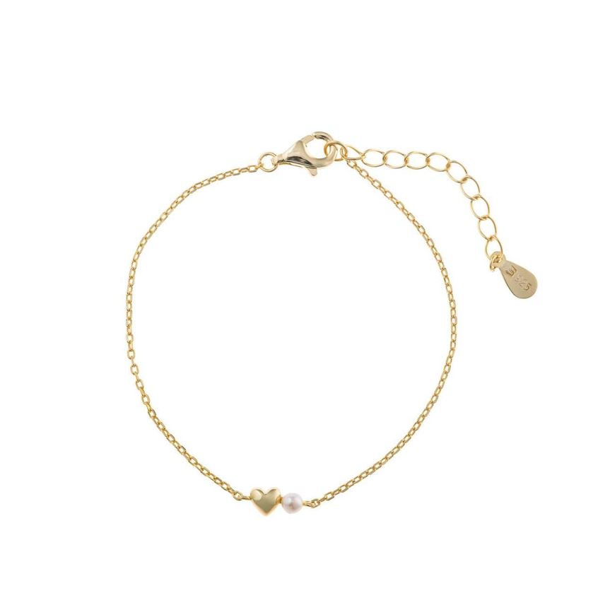 Foto de Pulsera plata chapado dorado perla redonda y corazon