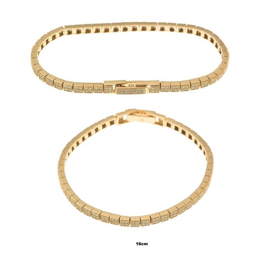 Foto de Pulsera plata chapado dorado cuadrados circonitas blancas brillantes