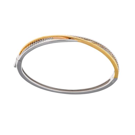 Foto de Pulsera plata chapado dorado y rodio dos lineas lisas y gallonada