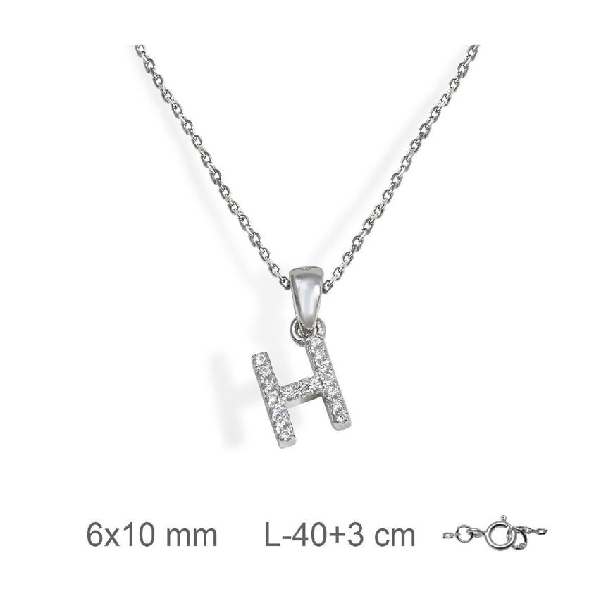 Foto de Gargantilla inicial H de plata con baño de rodio y circonitas