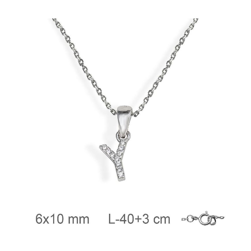 Foto de Gargantilla inicial Y de plata con baño de rodio y circonitas