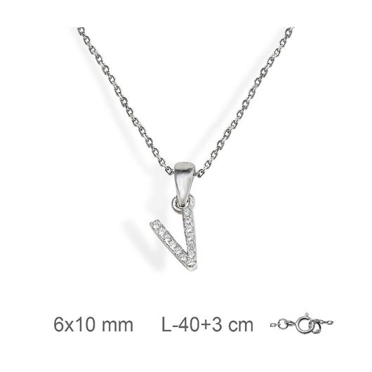 Picture of Gargantilla inicial V de plata con baño de rodio y circonitas