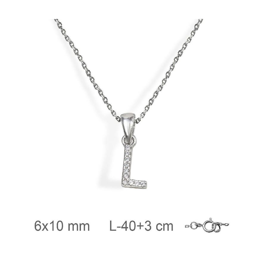 Foto de Gargantilla inicial L de plata con baño de rodio y circonitas