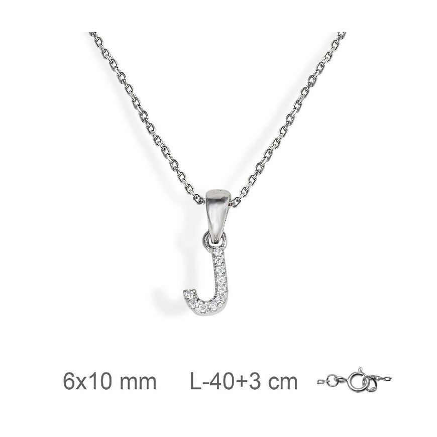 Foto de Gargantilla inicial J de plata con baño de rodio y circonitas