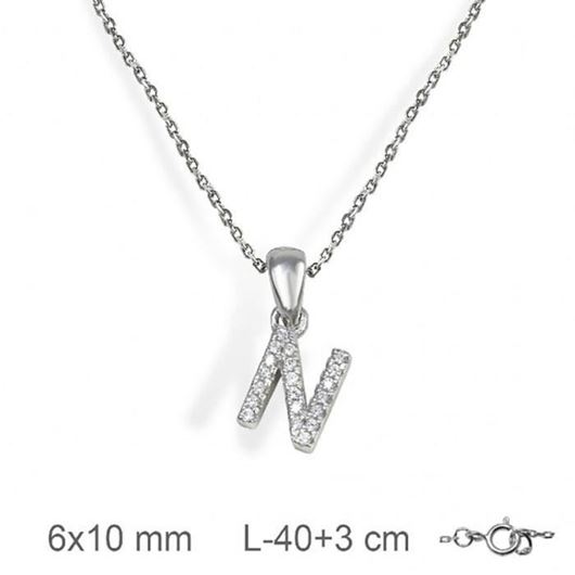 Foto de Gargantilla inicial N de plata con baño de rodio y circonitas