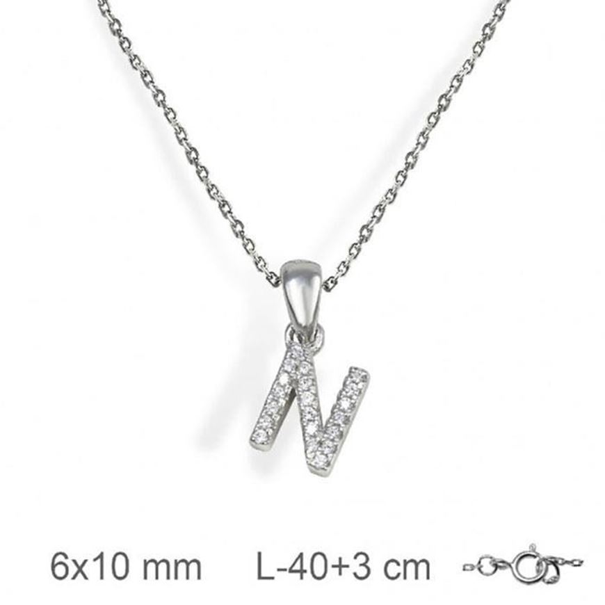Foto de Gargantilla inicial N de plata con baño de rodio y circonitas