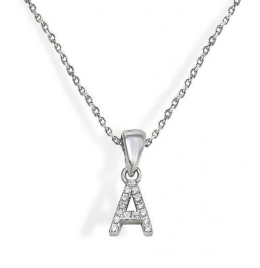 Foto de Gargantilla inicial A de plata con baño de rodio y circonitas