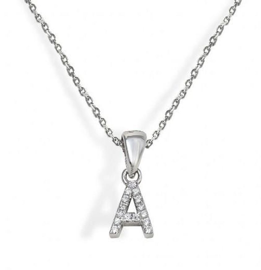 Foto de Gargantilla inicial A de plata con baño de rodio y circonitas