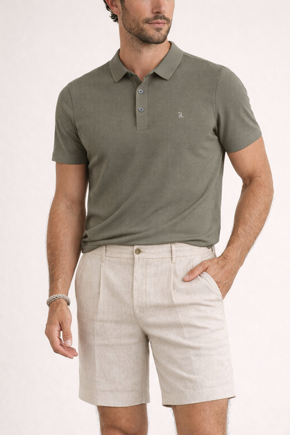 Foto de Polo manga corta microestructura geométrica color visón