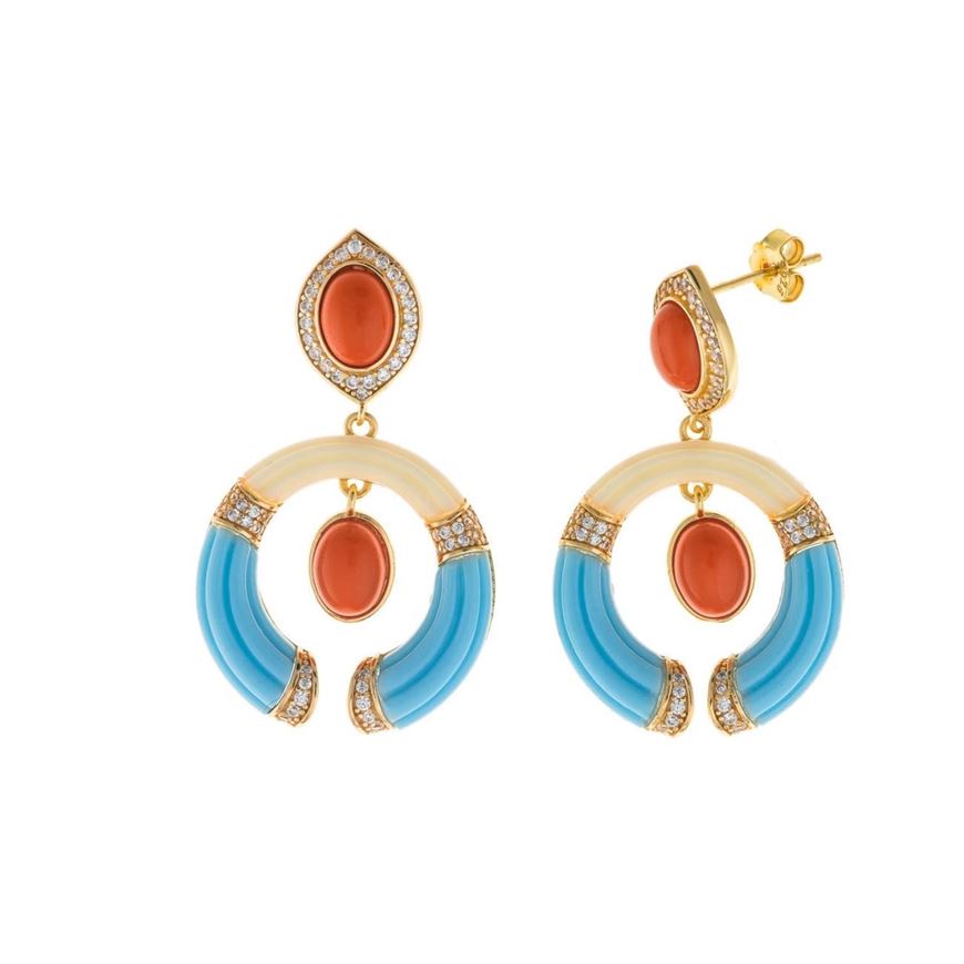 Foto de Pendientes metal chapado dorado esmaltado ovalo naranja