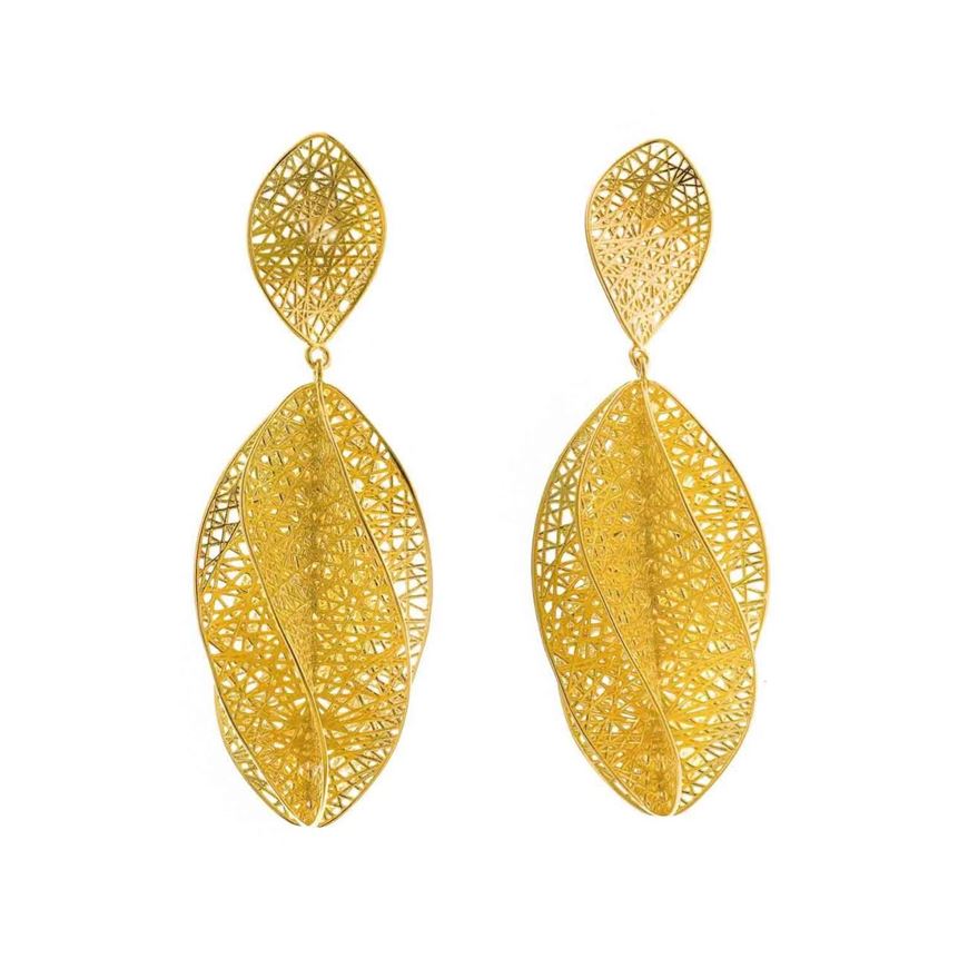 Foto de Pendientes plata chapado dorado ovalos superpuestos calados