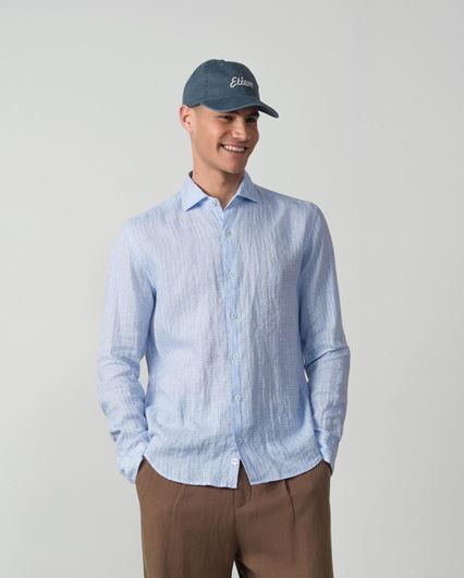 Foto de Camisa de lino Relaxed Fit estampado floral fondo azul