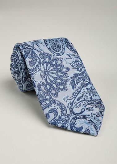 Picture of Corbata y pañuelo microfibra estampado paisley tonos azules