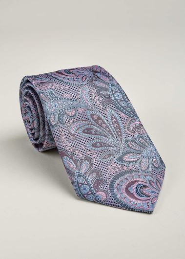 Picture of Corbata y pañuelo microfibra estampado paisley tonos morados