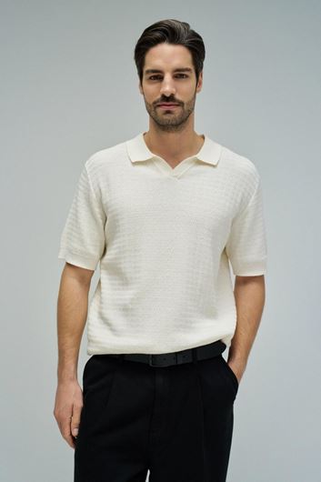 Picture of Polo manga corta cuello en V estructura zig-zag azul marino