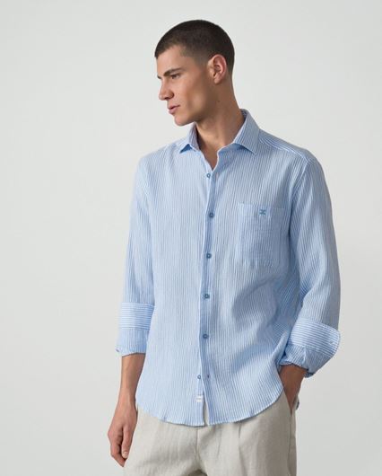 Foto de Camisa a rayas bambula celeste y blanco