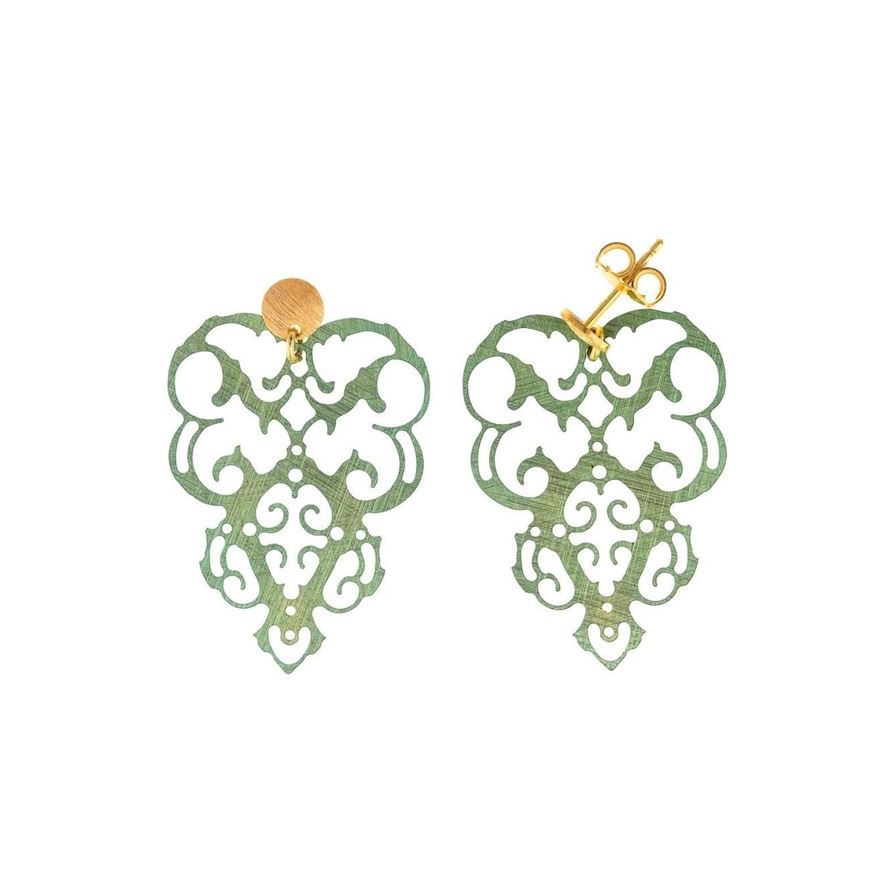 Foto de Pendientes de plata baño dorado arabesco verde