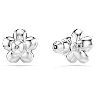 Foto de Pendientes de botón Ariana Grande x Swarovski Perla de cristal, Talla redonda, Flor, Blancos, Baño de rodio