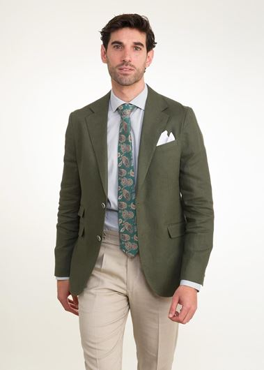 Foto de Americana Slim Fit verde bosque 100% lino