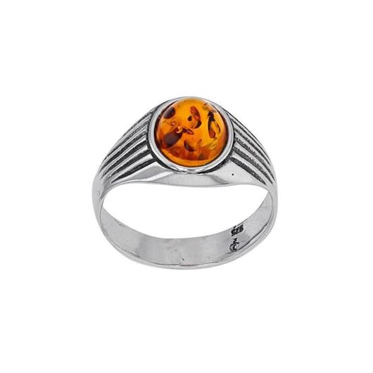 Picture of Anillo de plata baño rodio con cabujón de ámbar