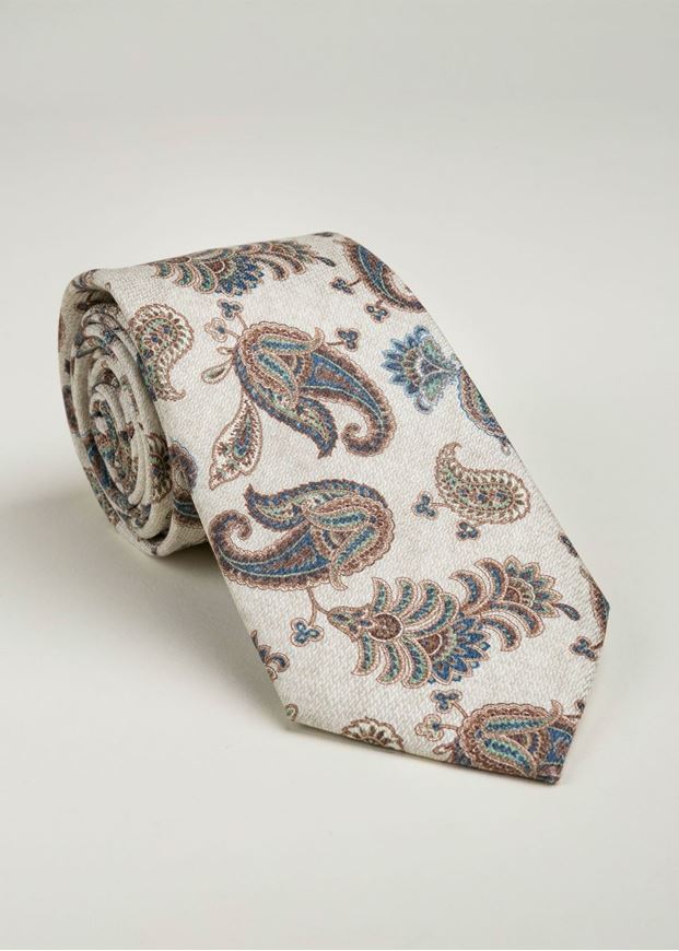Foto de Corbata de seda beige con cañuelo  motivo paisley 