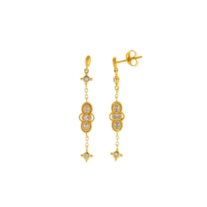 Foto de Pendientes plata chapado dorado cadena óvalos circonitas