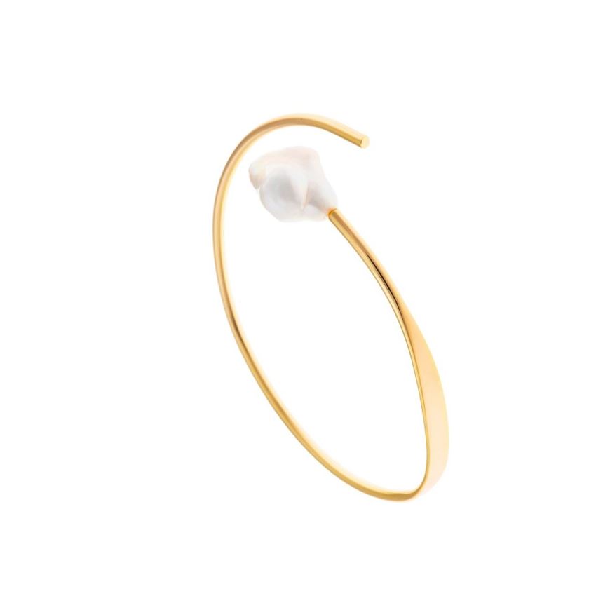 Foto de Pulsera plata caña chapado dorado perla barroca