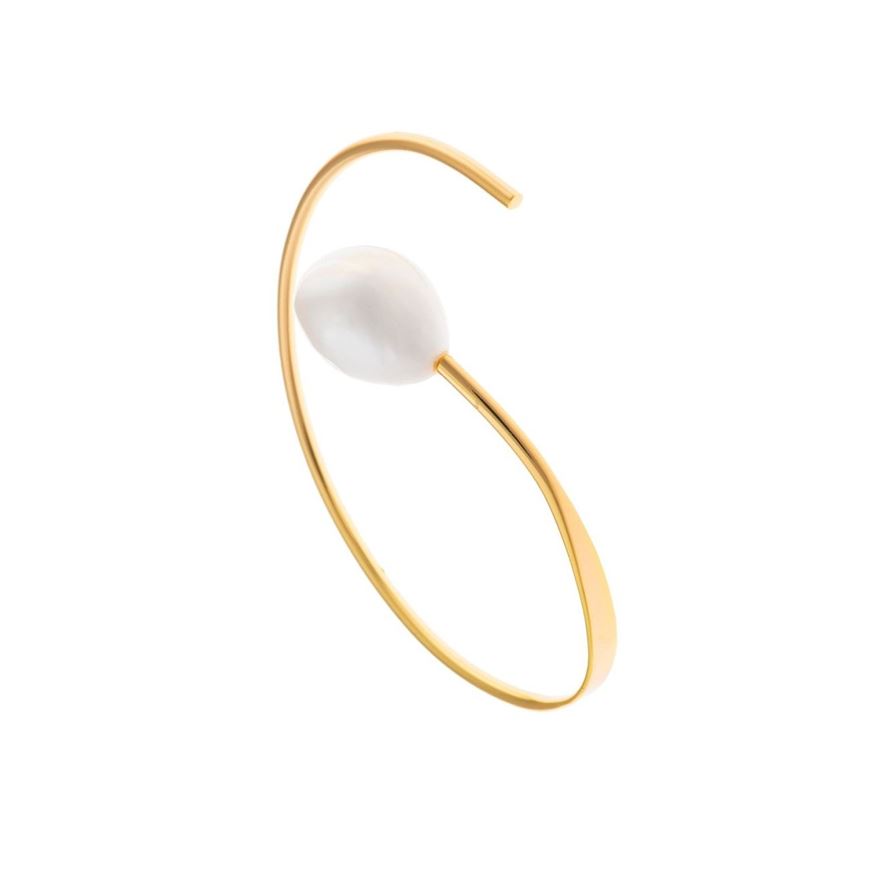 Foto de Pulsera plata caña chapado dorado perla redonda