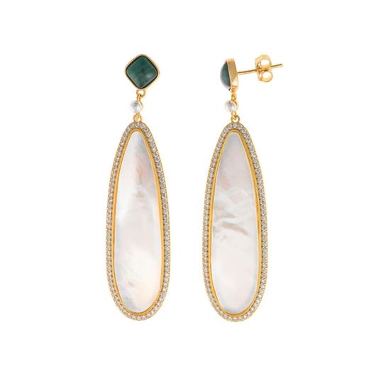 Foto de Pendientes plata chapado dorado rombo malaquita