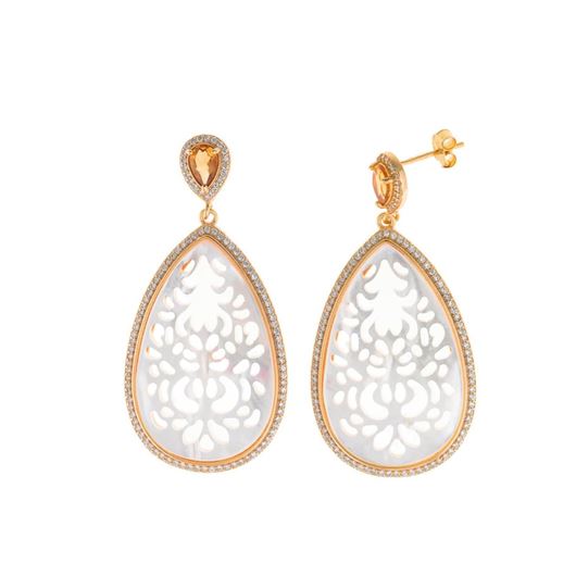 Foto de Pendientes plata chapado dorado pera circonita