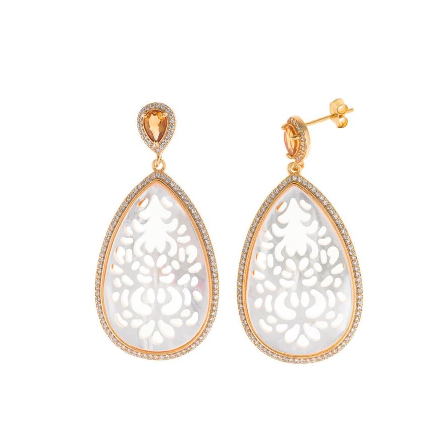 Foto de Pendientes plata chapado dorado pera circonita