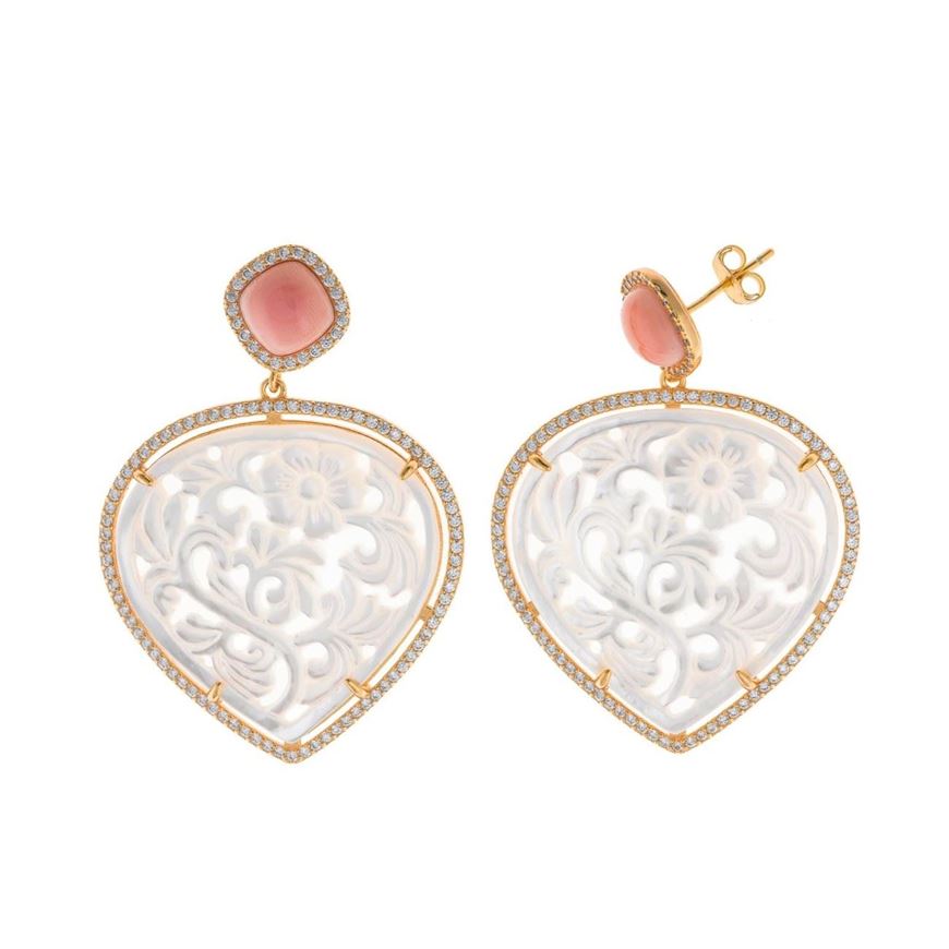 Foto de Pendientes plata chapado dorado rombo opalo rosa