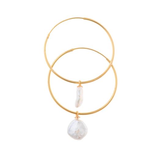 Foto de Pendientes plata chapado dorado aro perla barroca